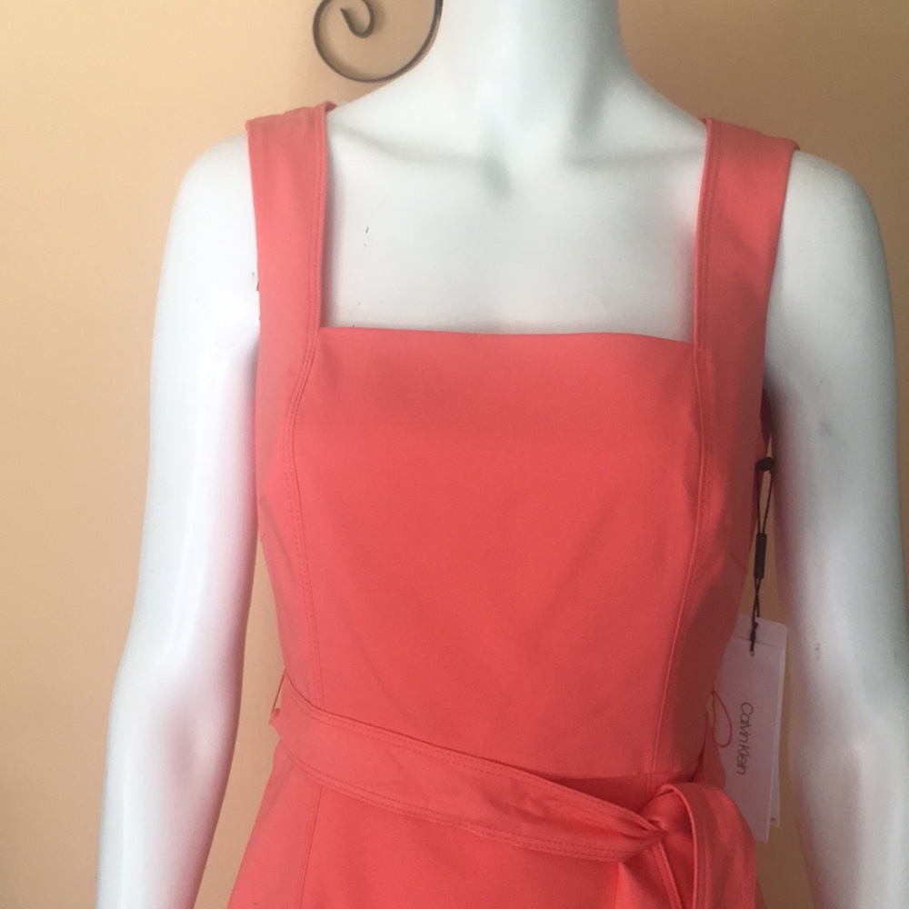 Calvin Klein sleeveless peach belted peach dress size 4